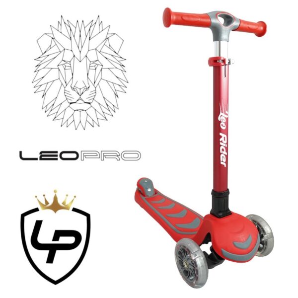 leo rider קורקינט אדום ליאו ריידר קורקינט 4 גלגלים עם אורות פרימיום | להיט צעצועים