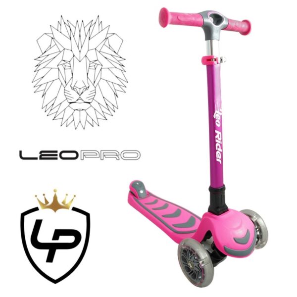 leo rider קורקינט ורוד ליאו ריידר קורקינט 4 גלגלים עם אורות פרימיום | להיט צעצועים