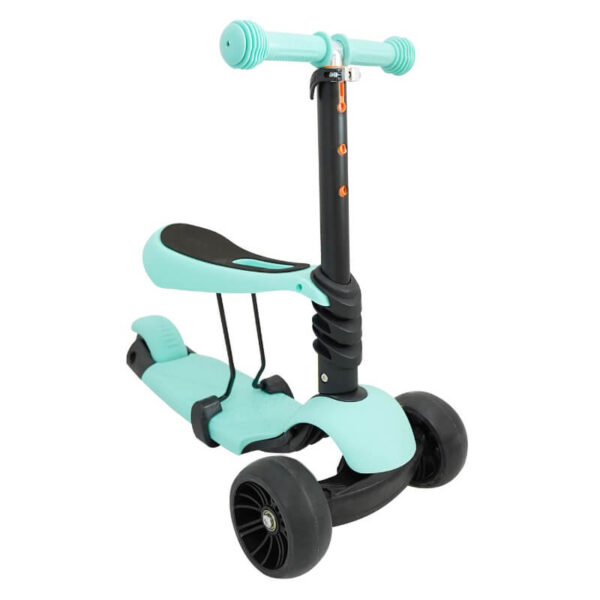 קורקינט מושב טורקיז 3 ב 1 עם אורות בגלגלים בצבעי פסטל | להיט צעצועים