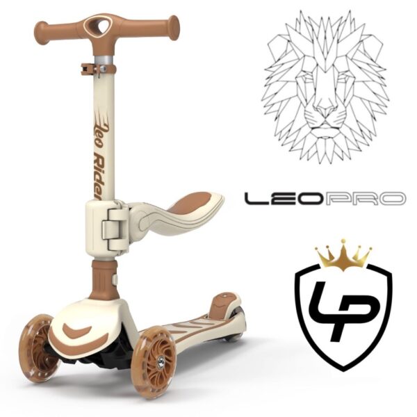 leo rider קורקינט בז׳ ליאו ריידר 2 ב-1 3 גלגלים עם אורות פרימיום | להיט צעצועים