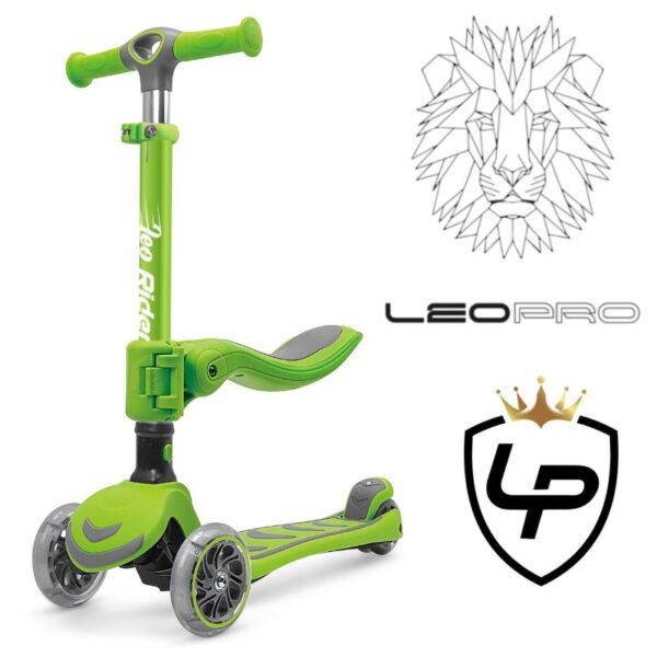 leo rider קורקינט ירוק ליאו ריידר 2 ב-1 3 גלגלים עם אורות פרימיום | להיט צעצועים